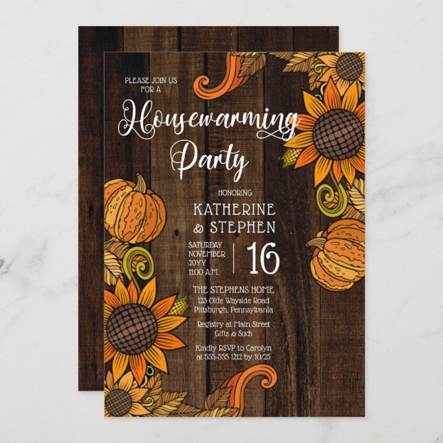 Rustic Fall | Autumn Sunflowers Housewarming Party Invitation (Front/Back)