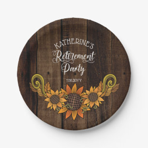 Rustic Fall   Autumn Sunflowers Retirement Party Paper Plate