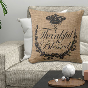 rustic fall autumn thanksgiving thankful blessed cushion