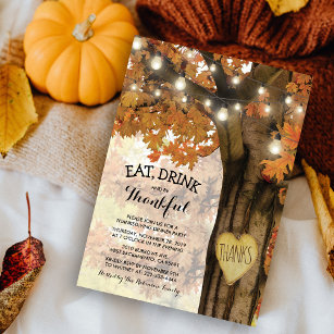 Rustic Fall Autumn Tree Backyard Thanksgiving Invitation