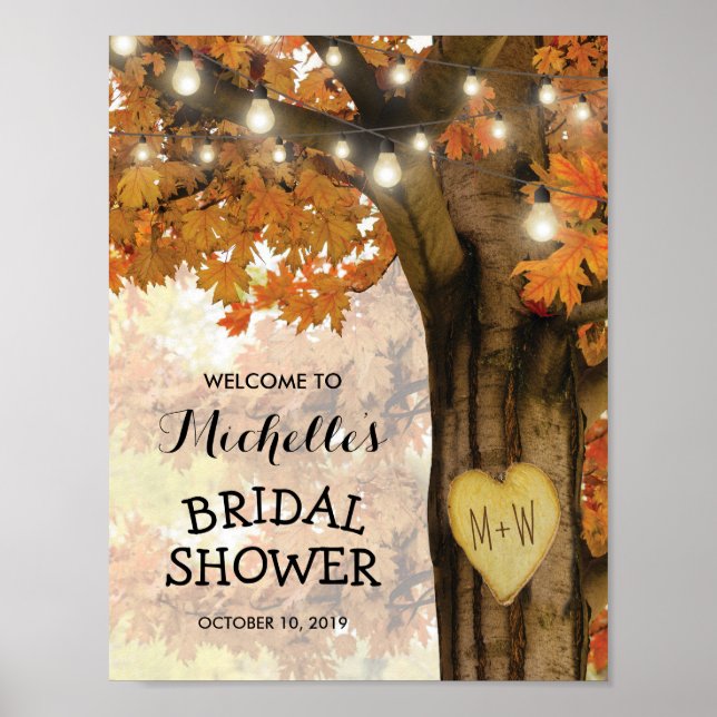 Rustic Fall Autumn Tree Lights Bridal Shower Poster (Front)