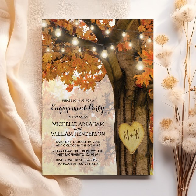 Rustic Fall Autumn Tree Lights Engagement Party Invitation (Creator Uploaded)
