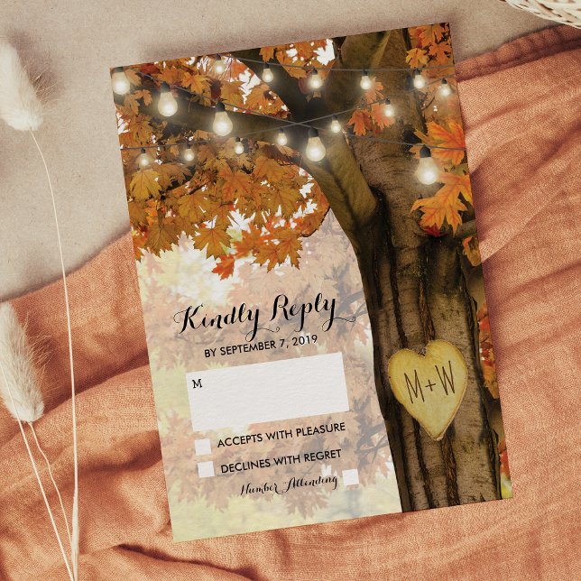 Rustic Fall Autumn Tree Twinkle Light Wedding RSVP (Creator Uploaded)
