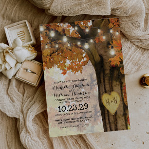 Rustic Fall Autumn Tree Twinkle Lights Wedding Invitation