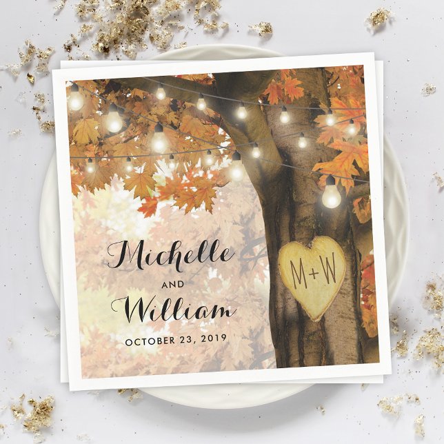 Rustic Fall Autumn Tree Twinkle Lights Wedding Napkin (Creator Uploaded)
