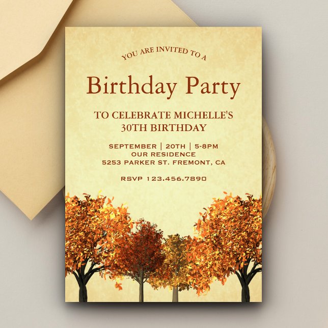 Rustic Fall Autumn Trees Forest Birthday Party Invitation (Creator Uploaded)
