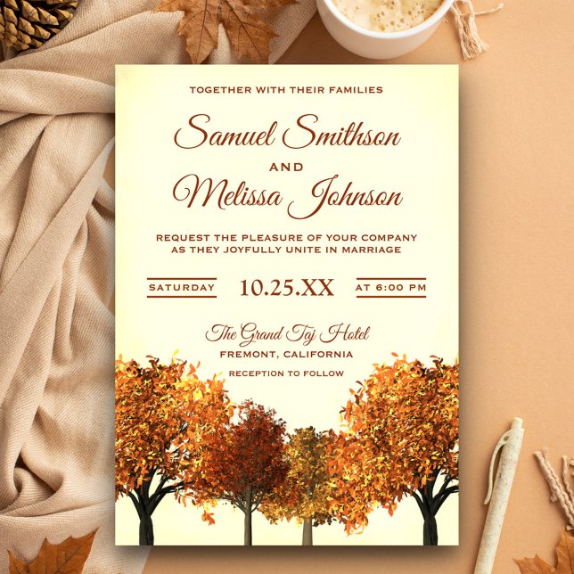 Rustic Fall Autumn Trees Forest Wedding Invitation (Creator Uploaded)