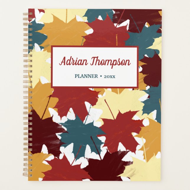 Rustic Fall Autumn Watercolor Leaves Planner (Front)