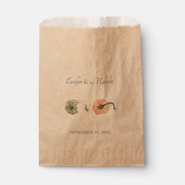 Rustic Fall Autumn White, Orange Pumpkins Wedding Favour Bag (Front)