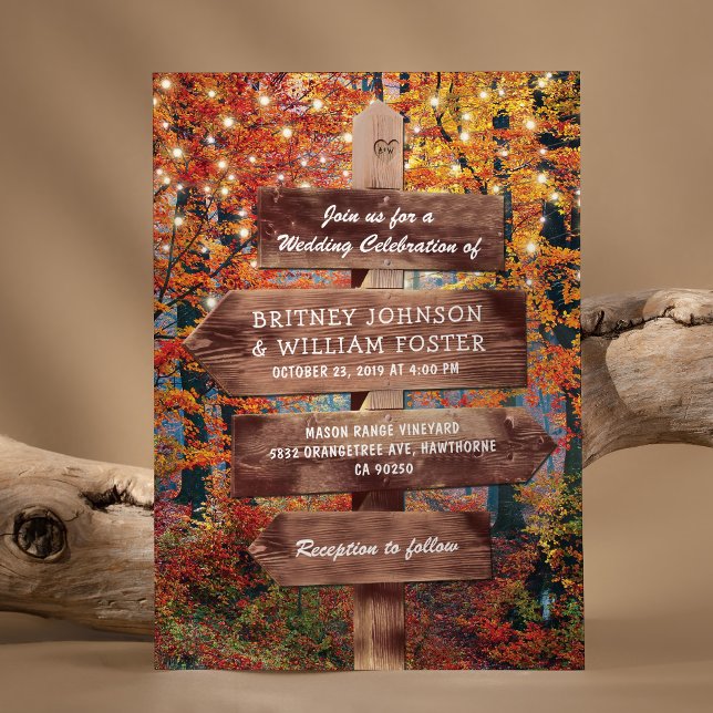 Rustic Fall Autumn Woodland String Lights Wedding Invitation (Creator Uploaded)
