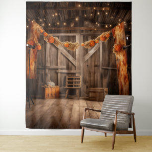 Rustic Fall Barn Hanging Tapestry