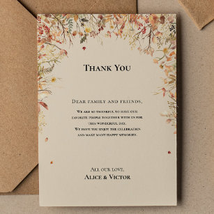 Rustic Fall Beige Wedding Reception Thank You Card
