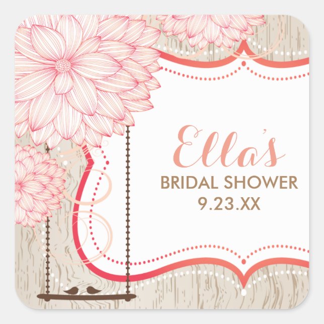 Rustic Fall Bird Swing Bridal Shower favour sticke Square Sticker (Front)