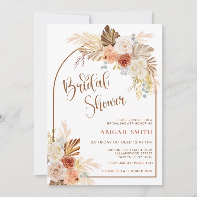Rustic Fall Boho Arch Pampas Grass Bridal Shower Invitation (Front)
