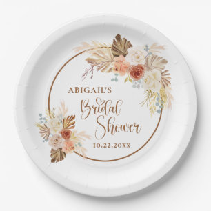 Rustic Fall Boho Arch Pampas Grass Bridal Shower Paper Plate