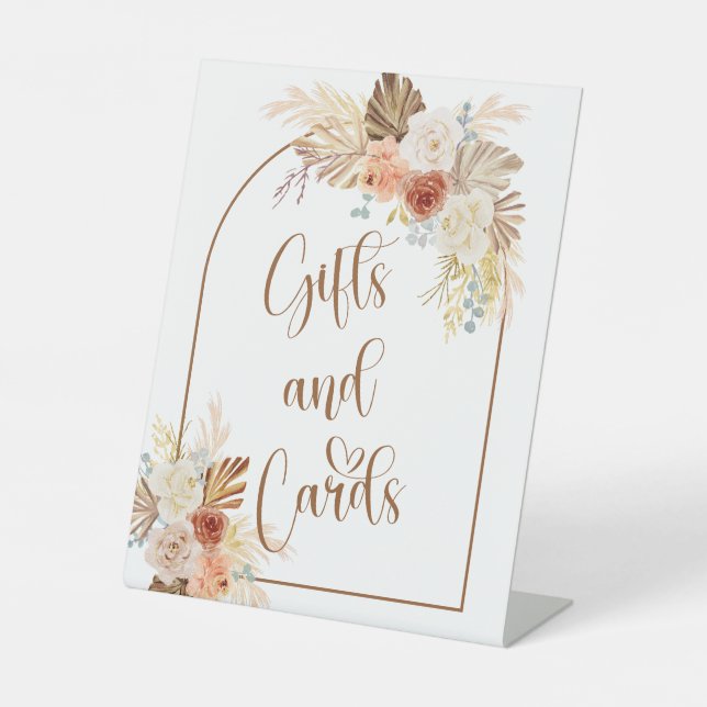 Rustic Fall Boho Arch Pampas Grass Gifts and Cards Pedestal Sign (Front)