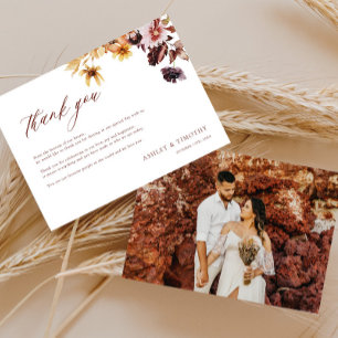 Rustic Fall Boho Wedding Photo Thank You Card