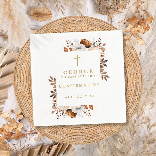 Rustic Fall Botanical Modern Confirmation Napkin (Rustic Fall Botanical Modern Confirmation Napkins)