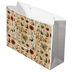 Rustic Fall Botanical with Gourds & Grains Large Gift Bag