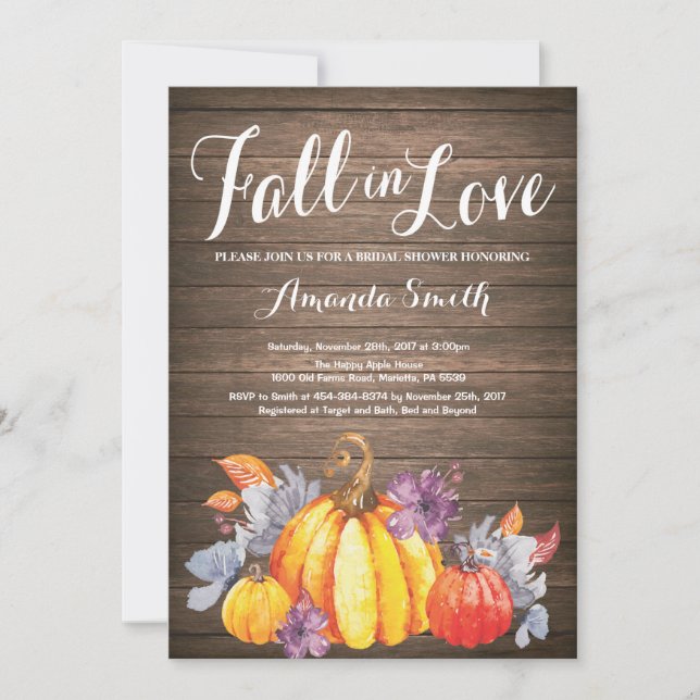 Rustic Fall Bridal Shower invitation (Front)