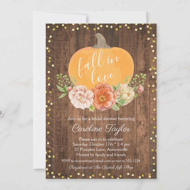 Rustic Fall Bridal Shower Pumpkin Fall Floral Invitation (Front)