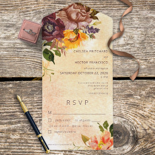 Rustic Fall Burgundy & Yellow Floral Yellow Dinner All In One Invitation