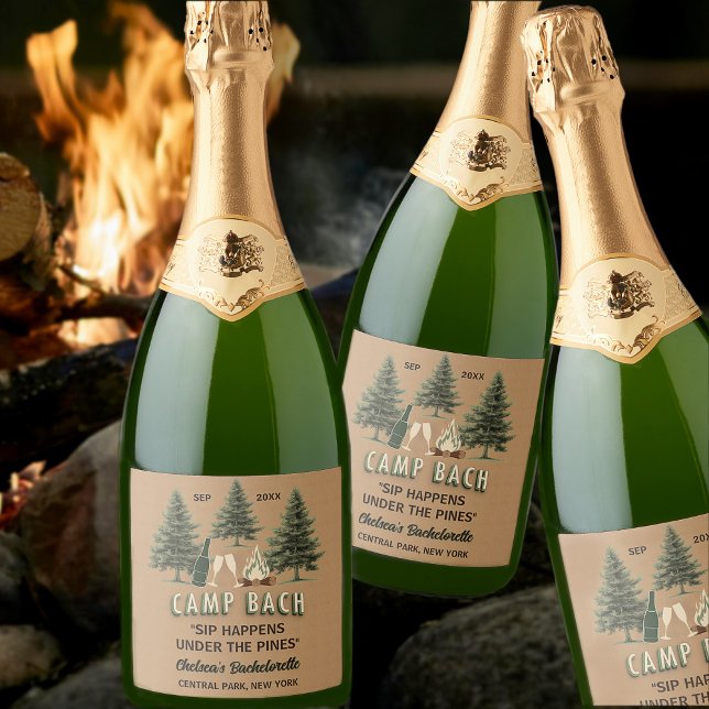 Rustic Fall Camping Bachelorette Boho Party Custom Sparkling Wine Label (Creator Uploaded)