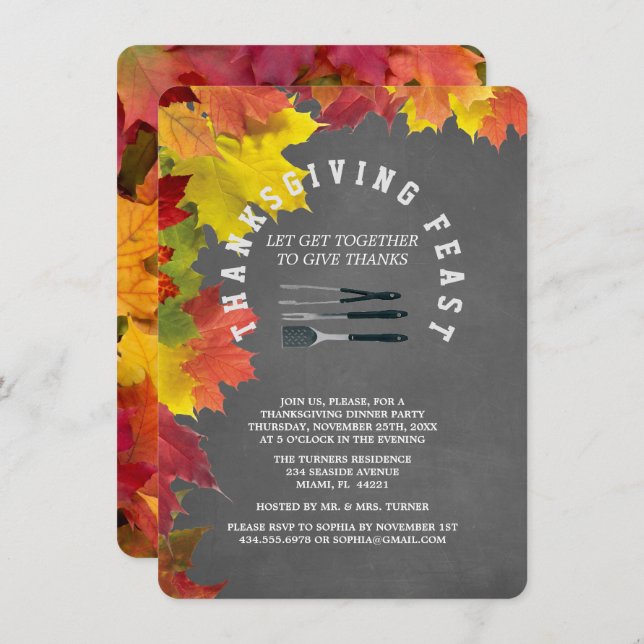 Rustic Fall Chalkboard Thanksgiving Dinner Party Invitation (Front/Back)