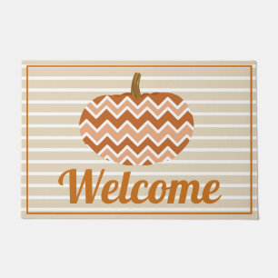 Rustic Fall Chevrons Pumpkin & Stripes Doormat