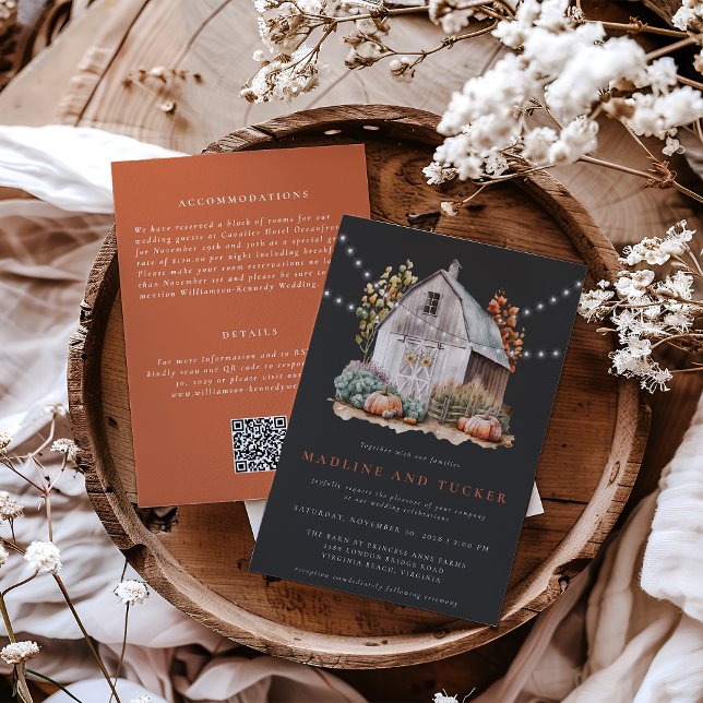 Rustic Fall Country Barn Lights All in One Wedding Invitation (Fall Country Barn All in One Wedding Invitation)