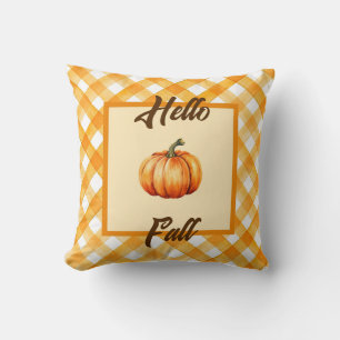 Rustic Fall Decor with Pumpkin and Orange Plaid Cushion