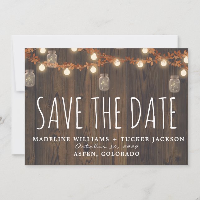 Rustic Fall Fairy Lights Photo Save the Date  Announcement (Front)