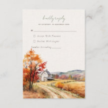 Rustic fall farm linen print Wedding RSVP Card