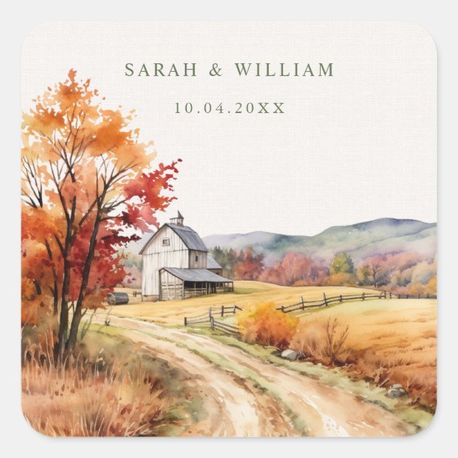 Rustic fall farm linen print Wedding Sticker (Front)