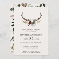 Rustic fall floral and stag antlers birthday party
