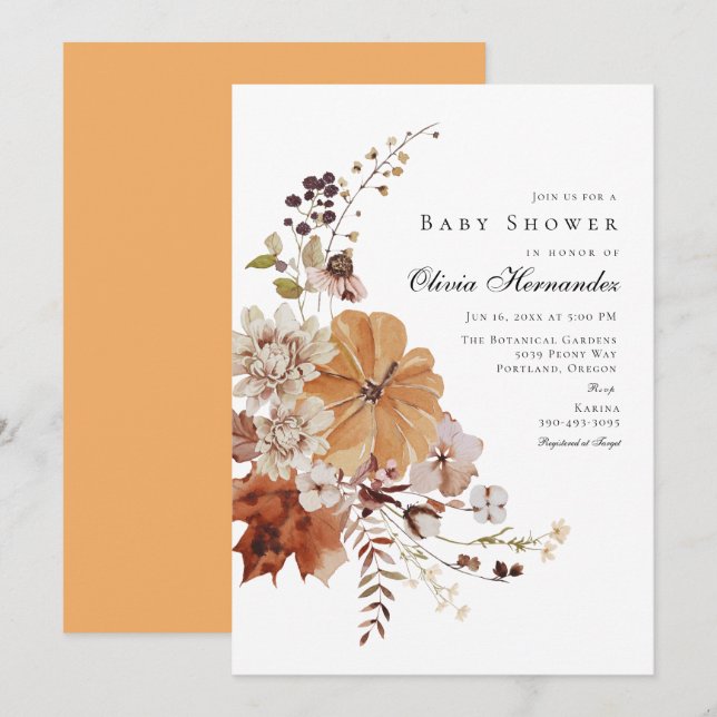 Rustic Fall Floral Baby Shower Invitation (Front/Back)