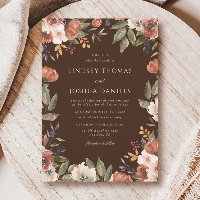 Rustic Fall Floral Brown Wedding Invitation (Creator Uploaded)