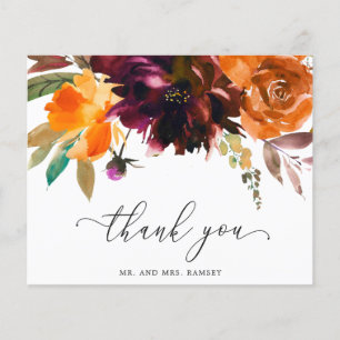 Rustic Fall Floral Budget Wedding Thank You Card