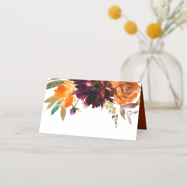 Rustic Fall Floral Elegant Wedding Place Card (Front)