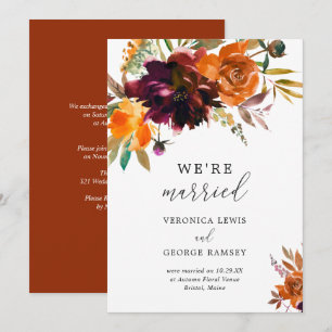 Rustic Fall Floral Elegant Wedding Reception Invitation