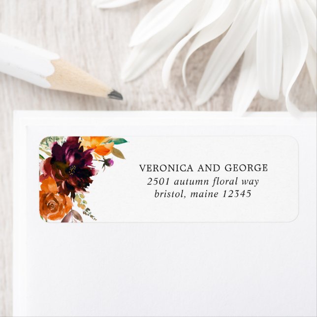 Rustic Fall Floral Elegant Wedding Return Address Label (Insitu)