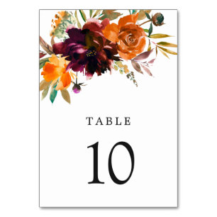 Rustic Fall Floral Elegant Wedding Table Number