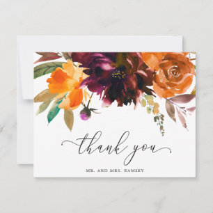 Rustic Fall Floral Elegant Wedding Thank You Card