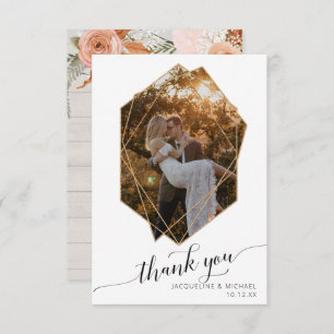 Rustic Fall Floral Foliage Geometric Gold Photo Th Thank You Card