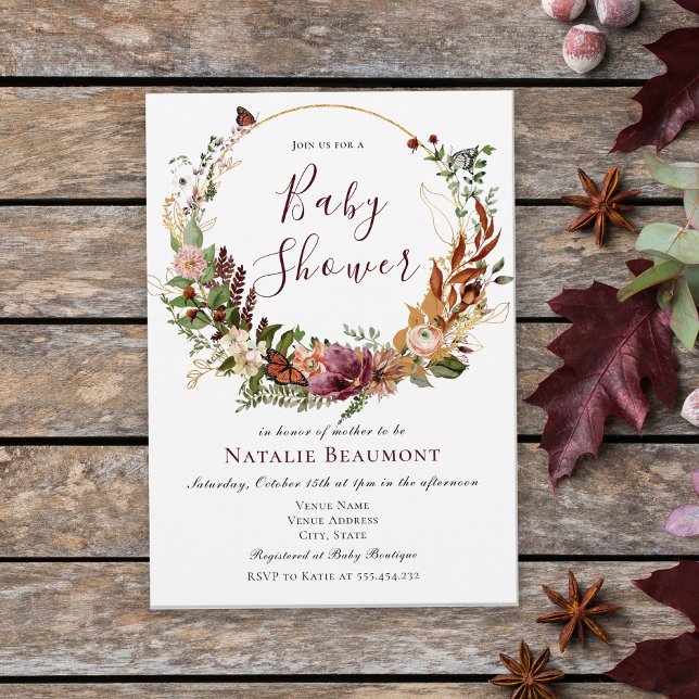 Rustic Fall Floral & Greenery Baby Shower Invitation (Creator Uploaded)