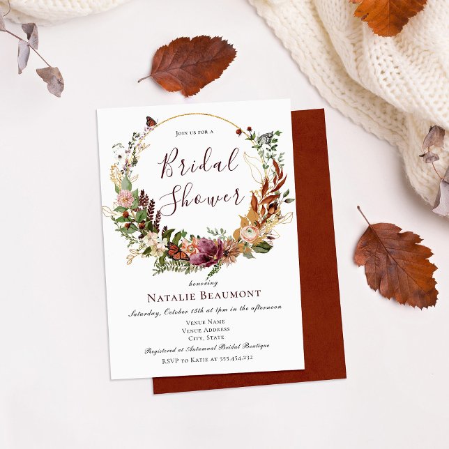 Rustic Fall Floral & Greenery Bridal Shower Invitation (Creator Uploaded)