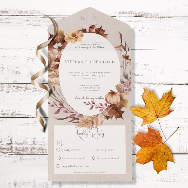 Rustic Fall Floral & Leaves Dinner All In One Invitation (Creator Uploaded)