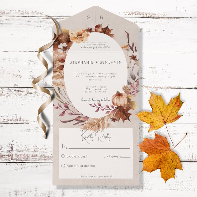 Rustic Fall Floral & Leaves No Dinner All In One Invitation (Creator Uploaded)