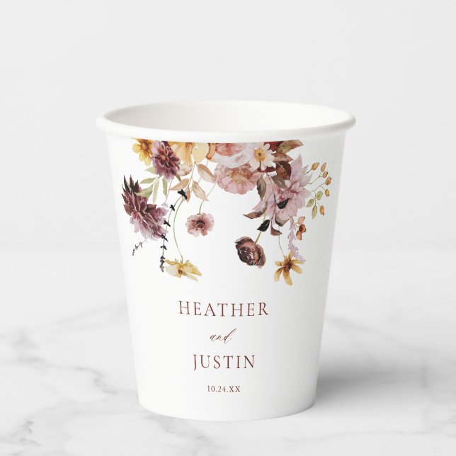 Rustic Fall Floral Monogram Wedding  Paper Cups (Front)