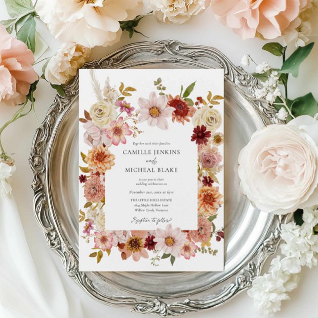 Rustic Fall Floral Photo Wedding Invitation (Boho Fall Floral Photo Wedding Invitation)
